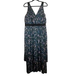 Banana Republic Midi Dress Tiered Pleated Green Floral Size 12 Feminine Party